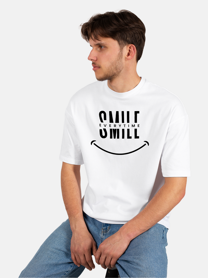 Smile Everytime White Oversized T-shirt
